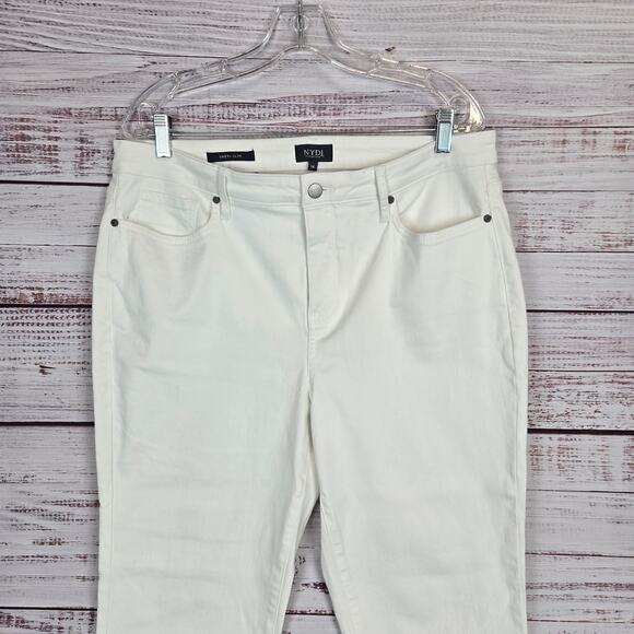 NYDJ White Jeans Size 14 Sheri Slim Ankle LIft Tuck Cotton Stretch Neutral Cool - Picture 2 of 11